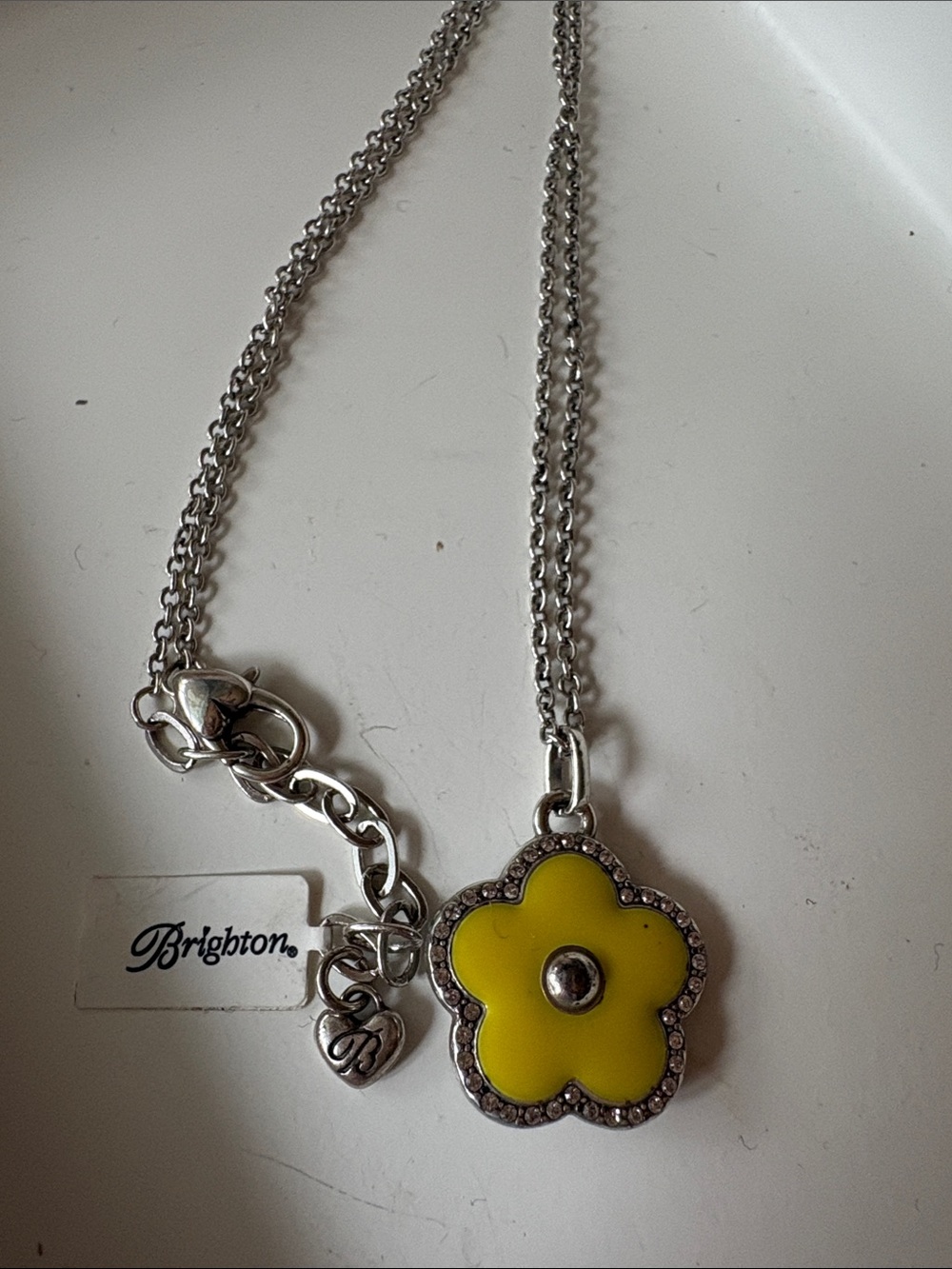 Brighton Silver-Tone Necklace with Yellow Enamel Flower Pendant